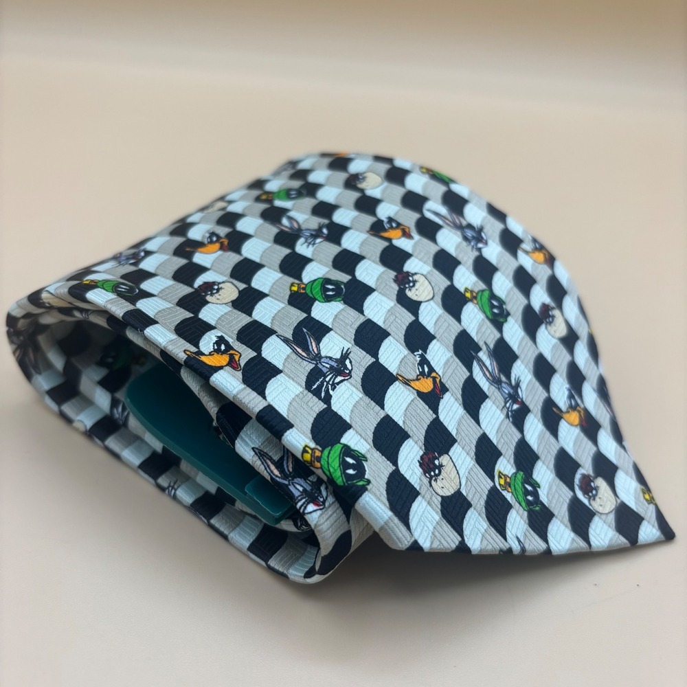 Vintage 1998 Looney Tunes Mania Mens Checkered Character Tie NOS Bugs Daffy‎ Taz